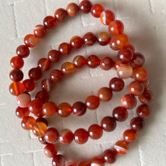 Vibrant Red Carnelian8 mm Beaded Bracelet. Made in USA (the buyer gets all 3) - Picture 1 of 3